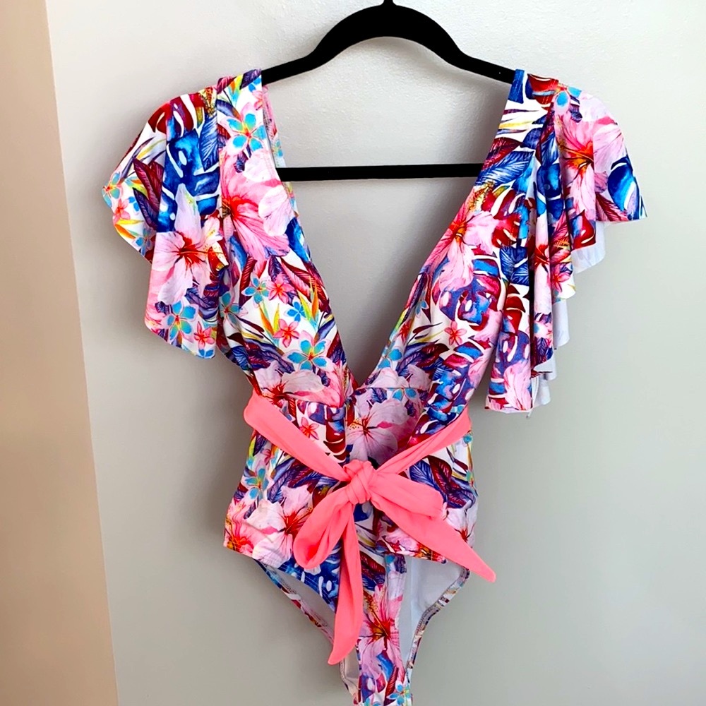 NWOT One Piece Swimsuit with Waist Tie NWOT